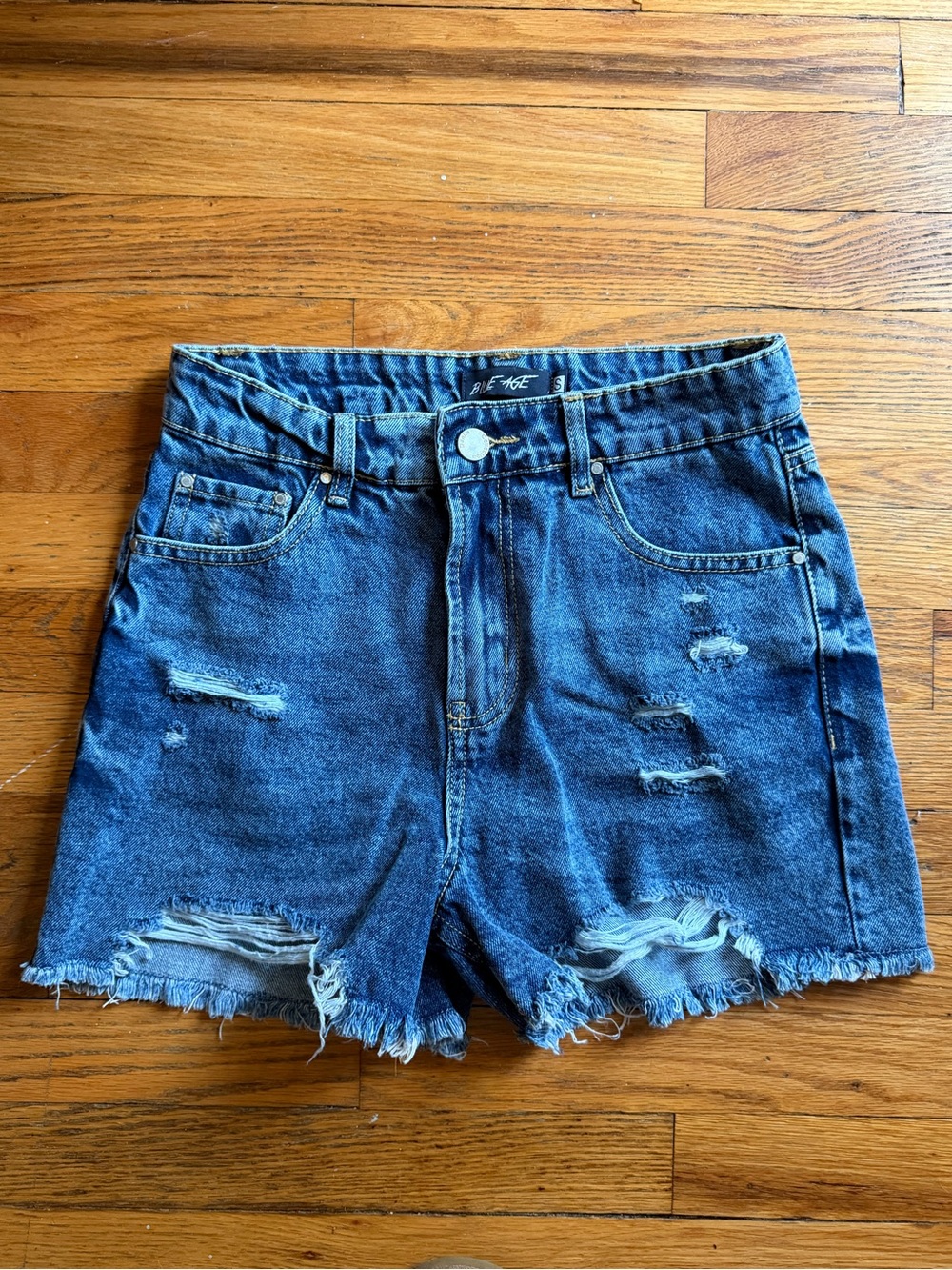 Distressed High-Waist Denim Shorts